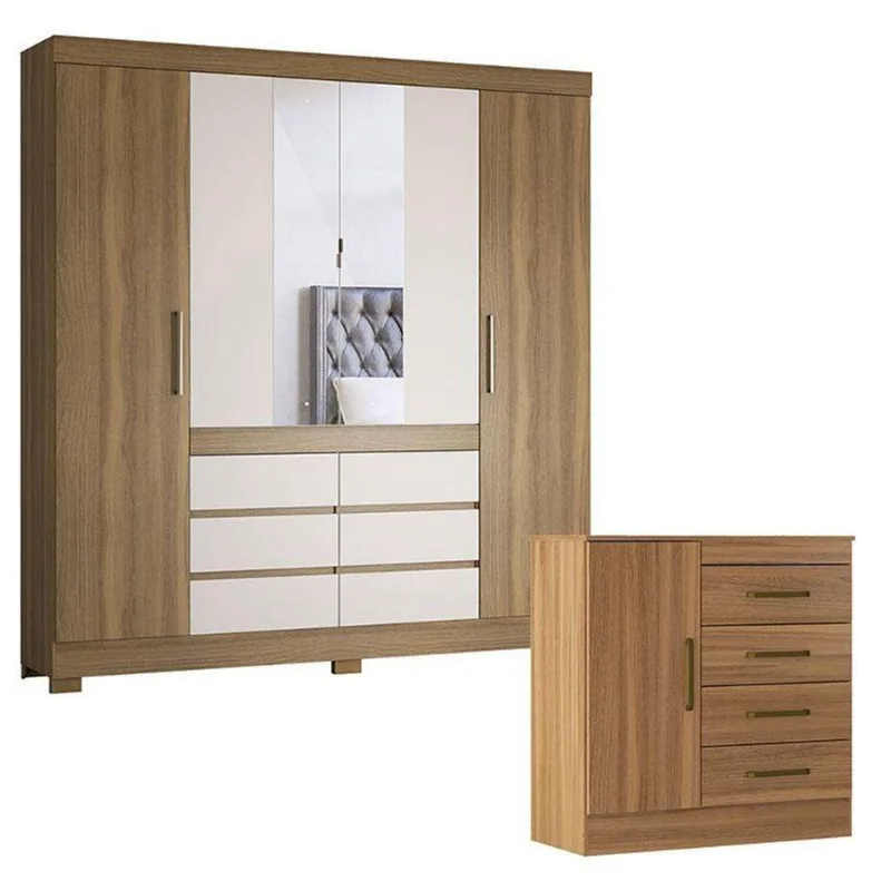Cômoda Montevidéu E Guarda Roupa Casal Cádis Amêndola Off White - Demóbile