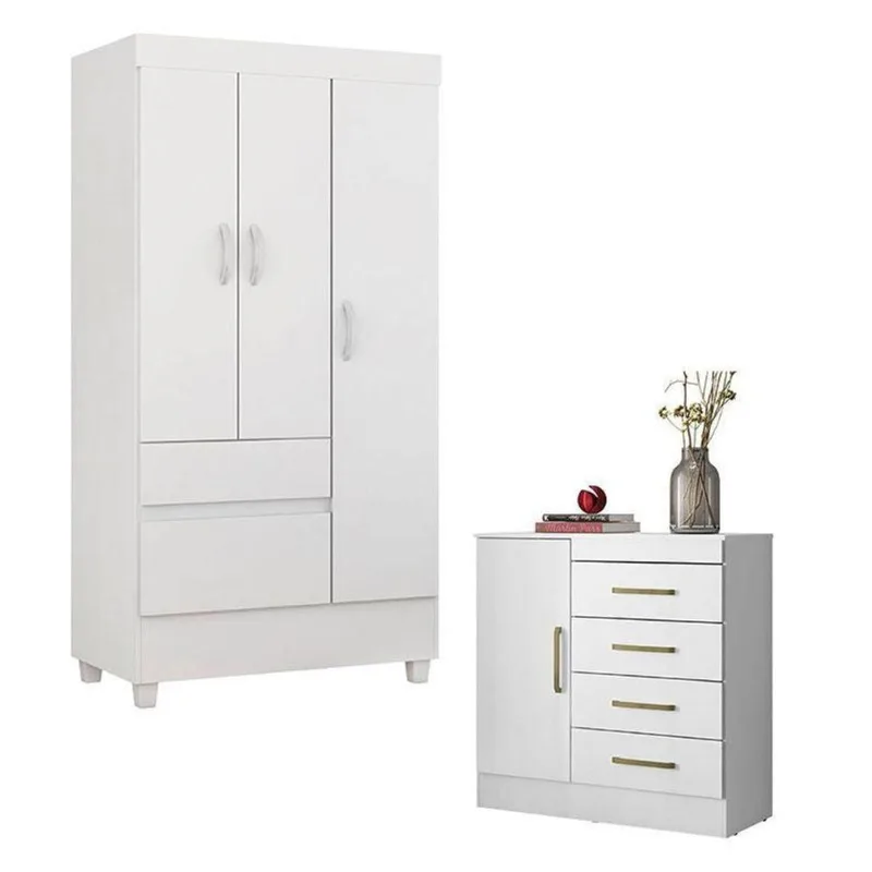 Cômoda Montevidéu E Guarda Roupa Solteiro Wind Branco Flex - Demóbile