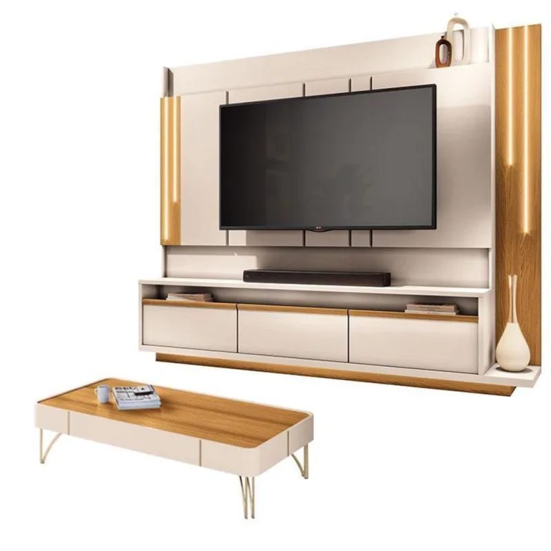 Estante Home Theater Montane E Mesa De Centro Cadenza Off White Cinamomo - Hb Móveis - Hb Moveis