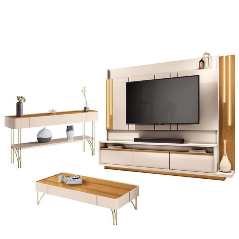 Estante Home Theater Montane E Aparador Vivant E Mesa De Centro Cadenza Off White Cinamomo - Hb Móveis - Hb Moveis