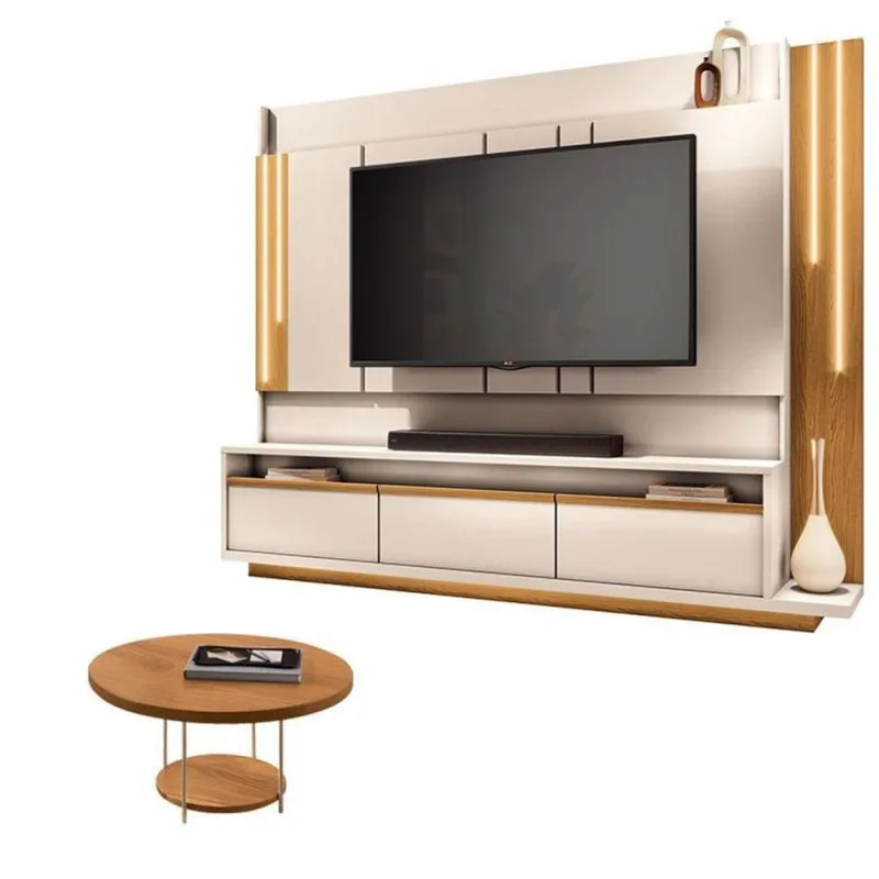 Estante Home Theater Montane Off White Cinamomo E Mesa De Centro Sky Cinamomo - Hb Móveis - Hb Moveis