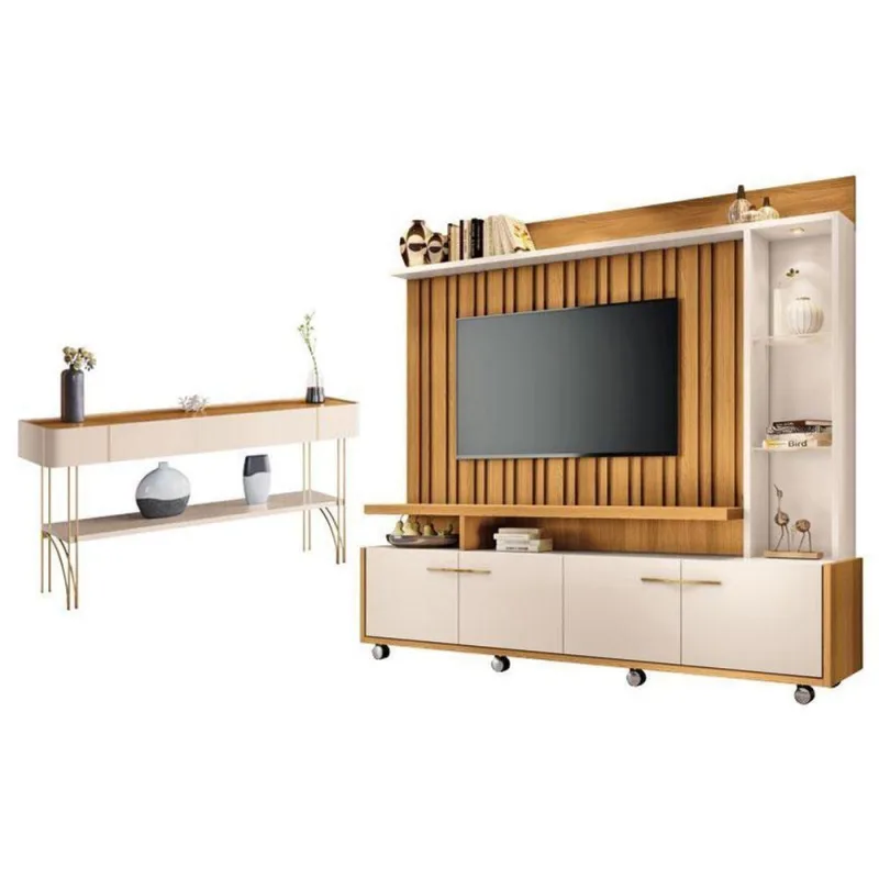 Estante Home Theater Titan E Aparador Vivant Cinamomo Off White - Hb Móveis - Hb Moveis