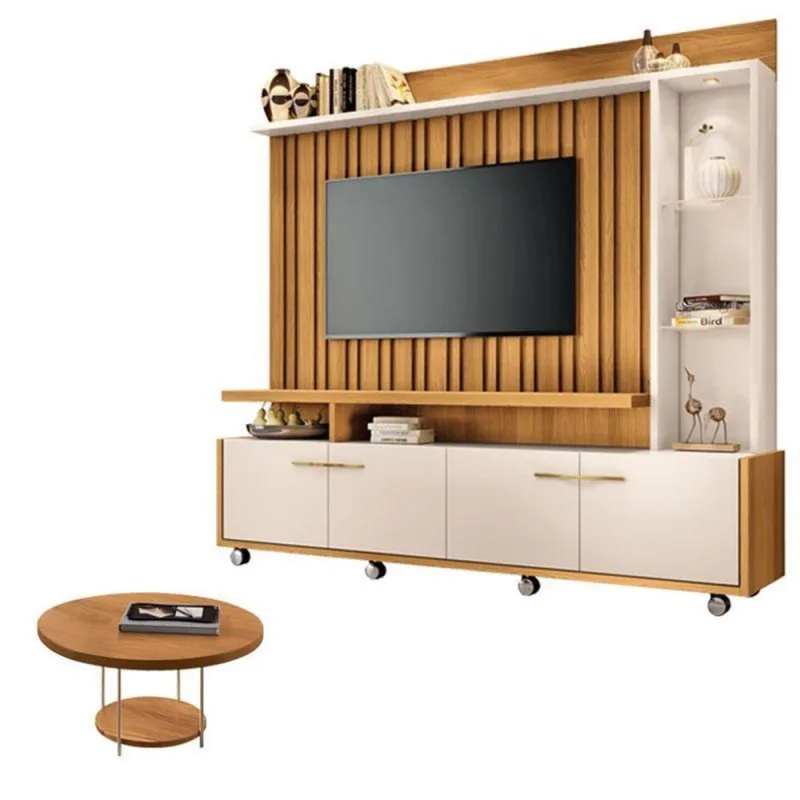 Estante Home Theater Titan Off White Cinamomo E Mesa De Centro Sky Cinamomo - Hb Móveis - Hb Moveis