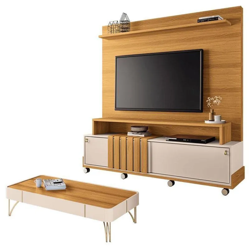 Estante Home Theater Bold E Mesa De Centro Cadenza Cinamomo Off White – Hb Móveis - Hb Moveis