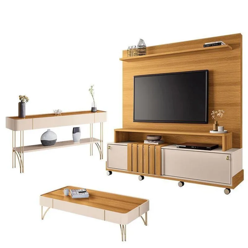 Estante Home Theater Bold E Aparador Vivant E Mesa De Centro Cadenza Cinamomo Off White – Hb Móveis - Hb Moveis