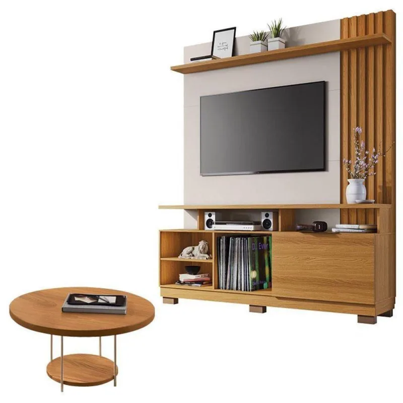 Estante Home Theater Artheo Cinamomo Off White E Mesa De Centro Sky Cinamomo- Hb Móveis - Hb Moveis