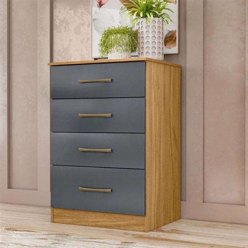 Cômoda Gaveteiro Ms913 4 Gavetas MDP com Puxador Metal Freijó Cinza Texturizado