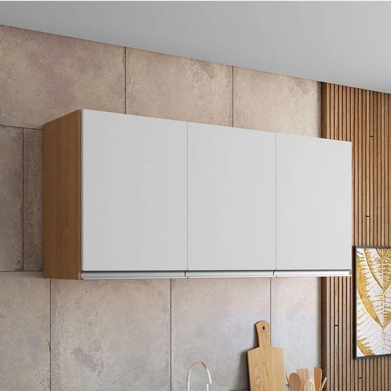 Armário Aéreo Para Cozinha Ambiente Andréia 3 Portas Amêndoa Branco - Ajl