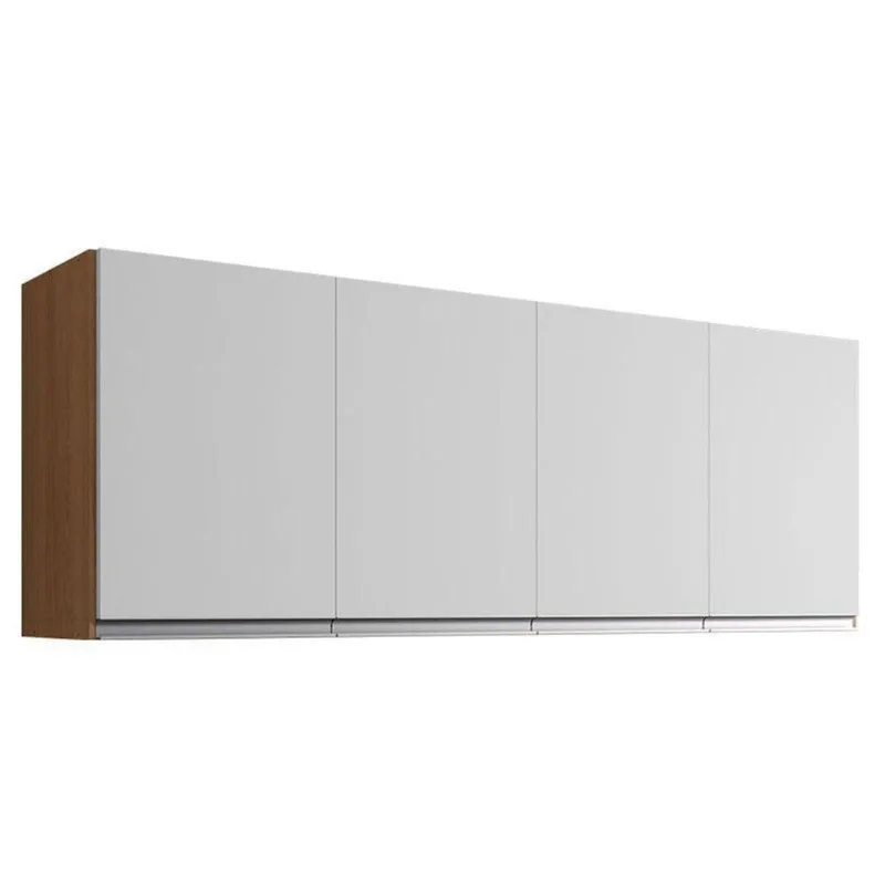 Armário Aéreo Para Cozinha Andréia 4 Portas 160cm Amêndoa Branco - Ajl
