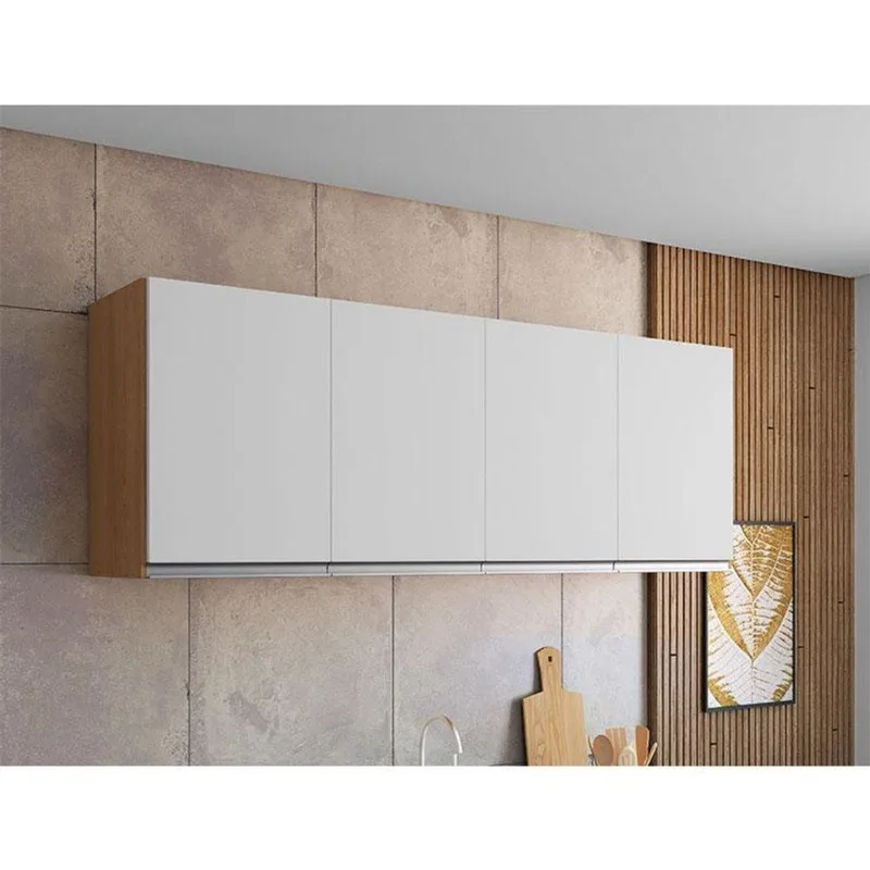 Armário Aéreo Para Cozinha Ambiente Andréia 4 Portas 160cm Amêndoa Branco - Ajl