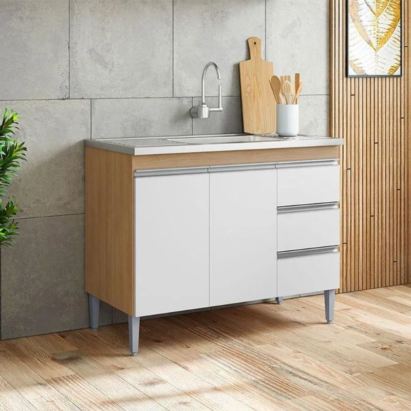 Balcão De Pia Ambiente Andréia 100 Cm Amêndoa Branco