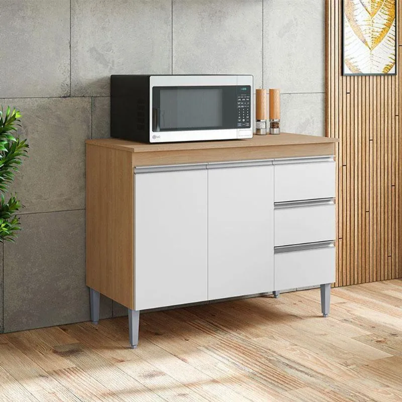 Balcão De Cozinha Ambiente Andréia Com Tampo 100 Cm Amêndoa Branco - Ajl