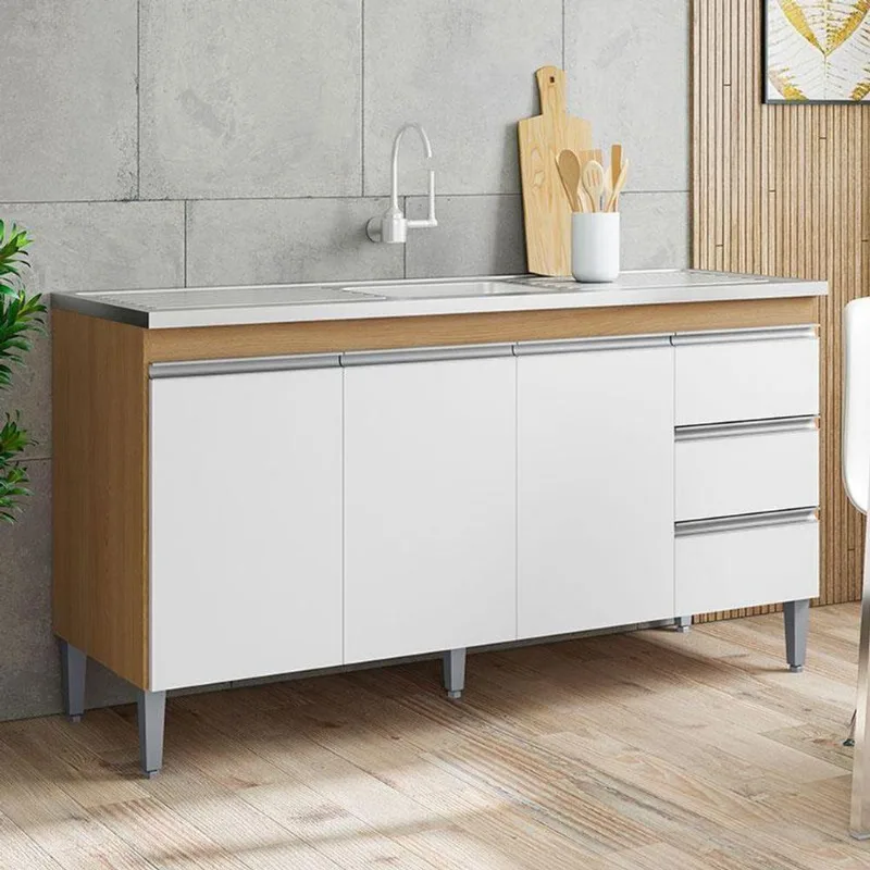 Balcão De Pia Ambiente Andréia 160cm Amêndoa Branco - Ajl