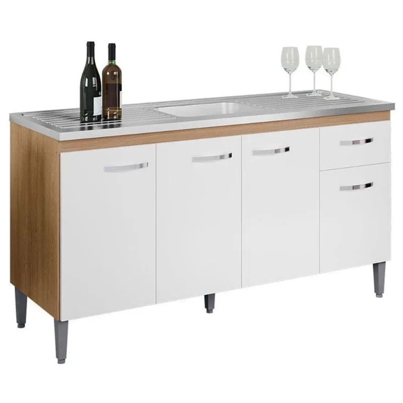 Balcão De Pia Gabriela 150cm Amêndoa Branco - Ajl