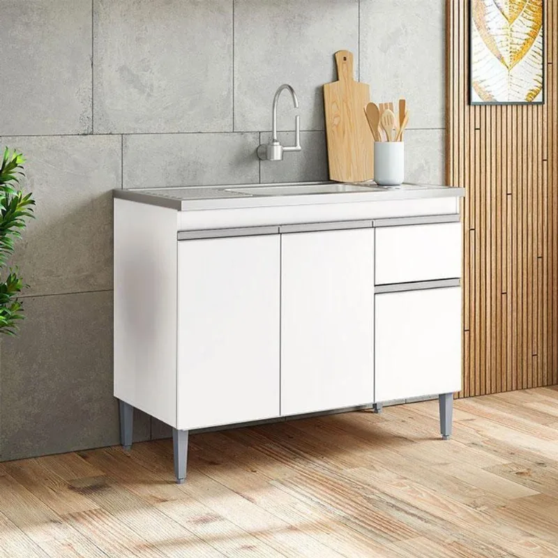 Balcão De Pia Ambiente Tatiane 100cm Branco Brilho - Ajl