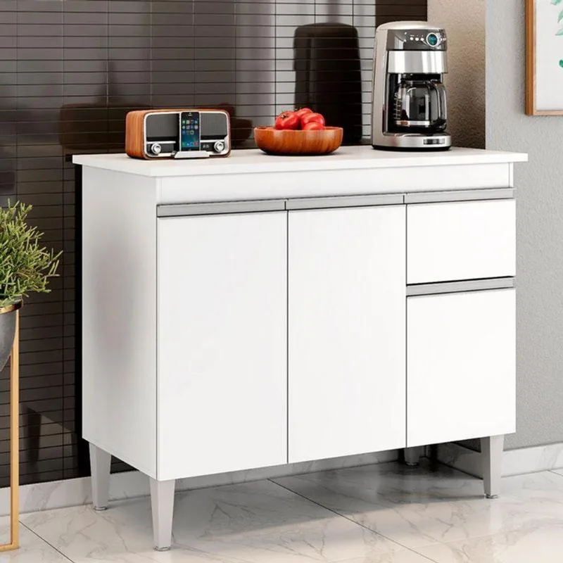 Balcão De Cozinha Ambiente Tatiane Com Tampo 100cm Branco Brilho - Ajl