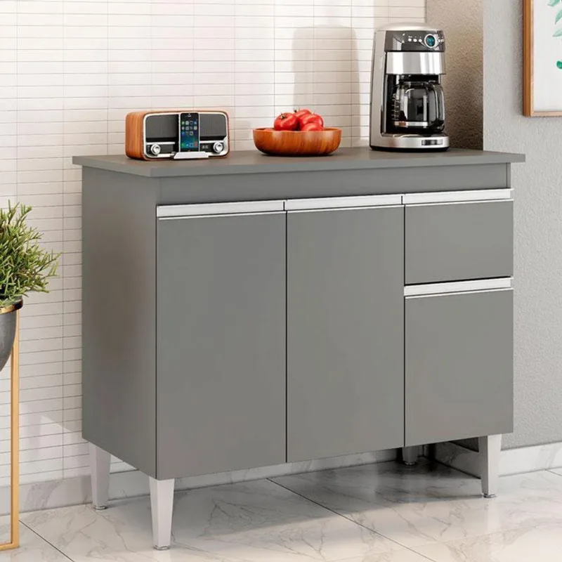 Balcão De Cozinha Ambiente Tatiane Com Tampo 100cm Cinza Fosco - Ajl