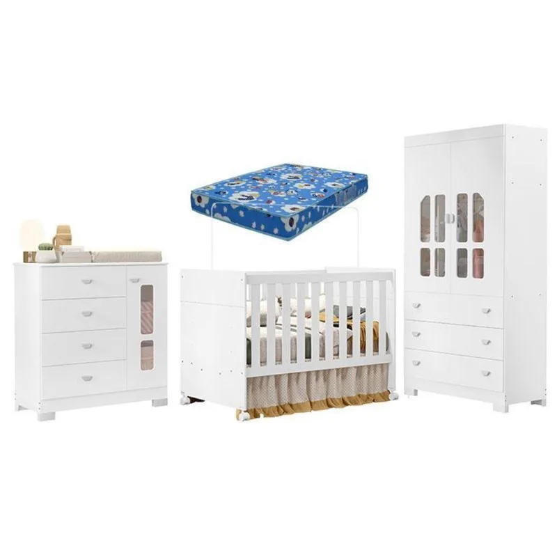 Quarto De Bebê New Katatau Branco Acetinado Com Colchão Ortobom ? Reller - OUTRAS