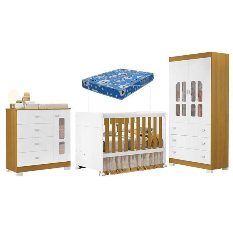 Quarto De Bebê New Katatau Branco Acetinado Savana Com Colchão Ortobom ? Reller - OUTRAS