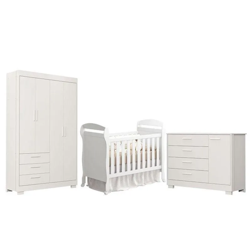 Quarto De Bebê Zaki E Berço Americano Danny Branco Acetinado - Reller - OUTRAS - Cama, Mesa E Banho