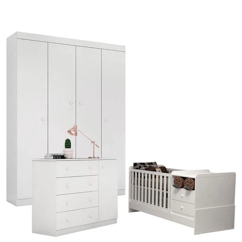Quarto De Bebê Helena Com Berço Multifuncional Selena Branco Brilho - Phoenix - Phoenix Baby - Bebês