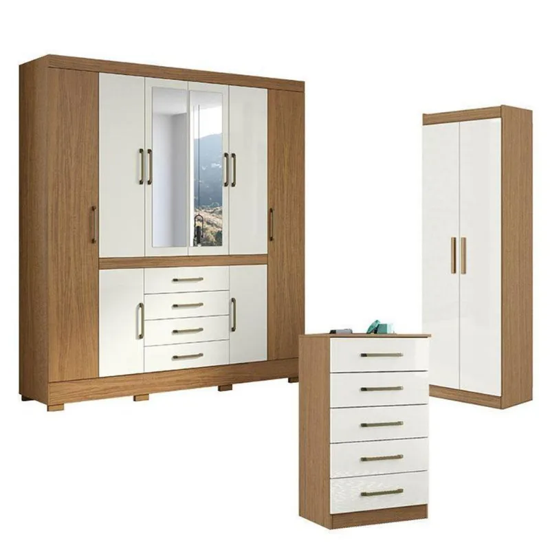 Guarda Roupa Casal Nápole 2045149 E Armário Multiuso 2000191 E Cômoda 2014140 Atacama Off White - Aramóveis