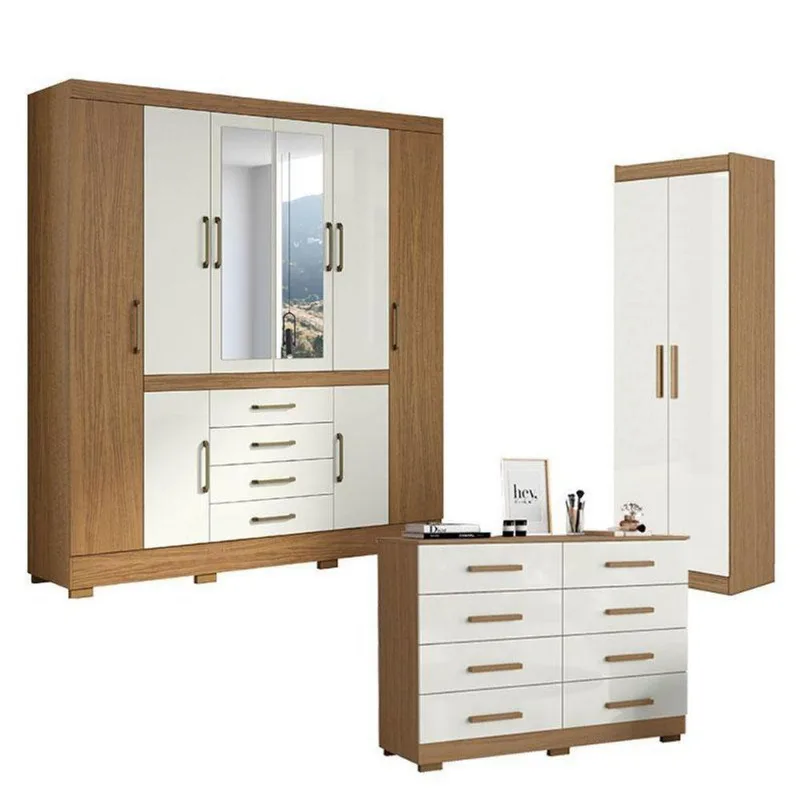 Guarda Roupa Casal Nápole 2045149 E Armário Multiuso 2000191 E Cômoda 2014148 Atacama Off White - Aramóveis