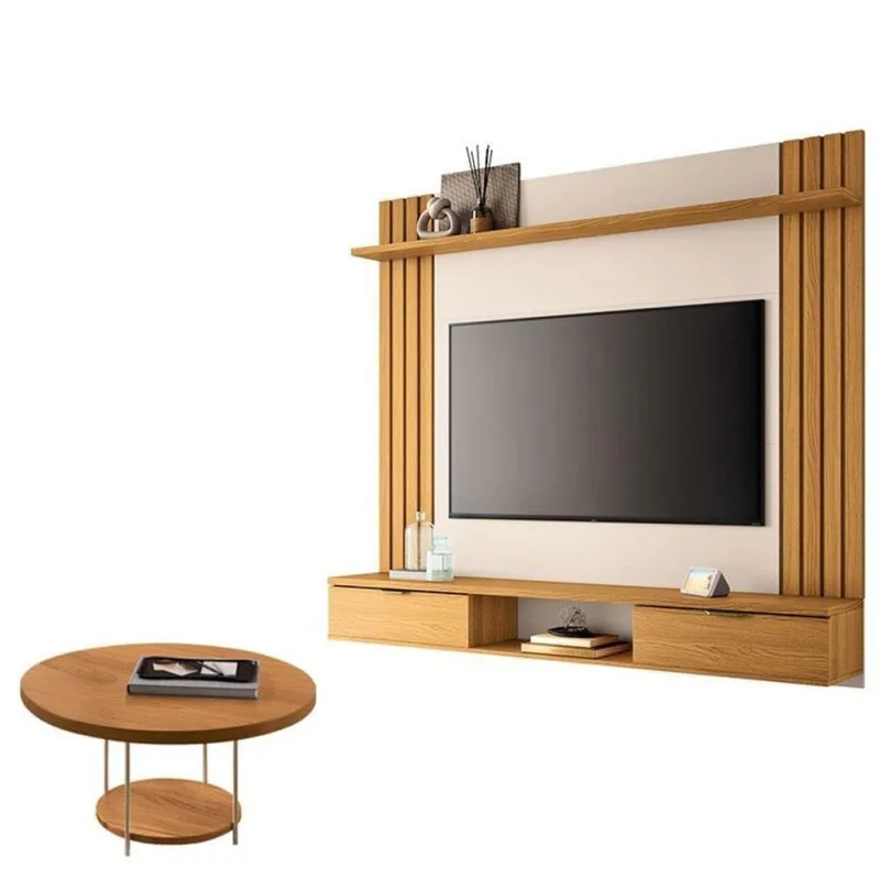 Painel Para Tv Suspenso Solus E Mesa De Centro Sky Cinamomo Off White - Hb Móveis - Hb Moveis