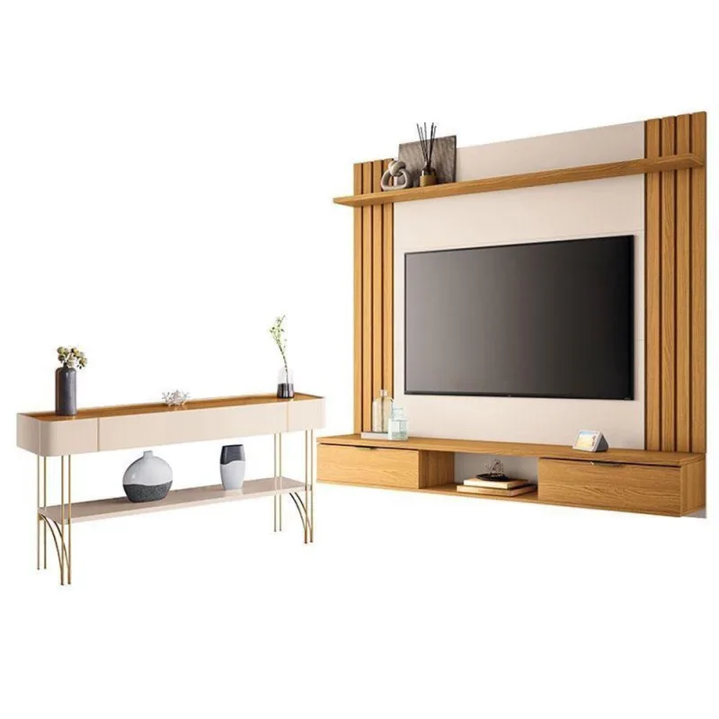 Painel Para Tv Suspenso Solus E Aparador Vivant Cinamomo Off White – Hb Móveis - Hb Moveis
