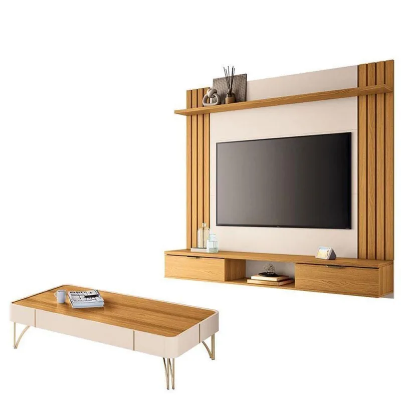 Painel Para Tv Suspenso Solus E Mesa De Centro Cadenza Cinamomo Off White – Hb Móveis - Hb Moveis