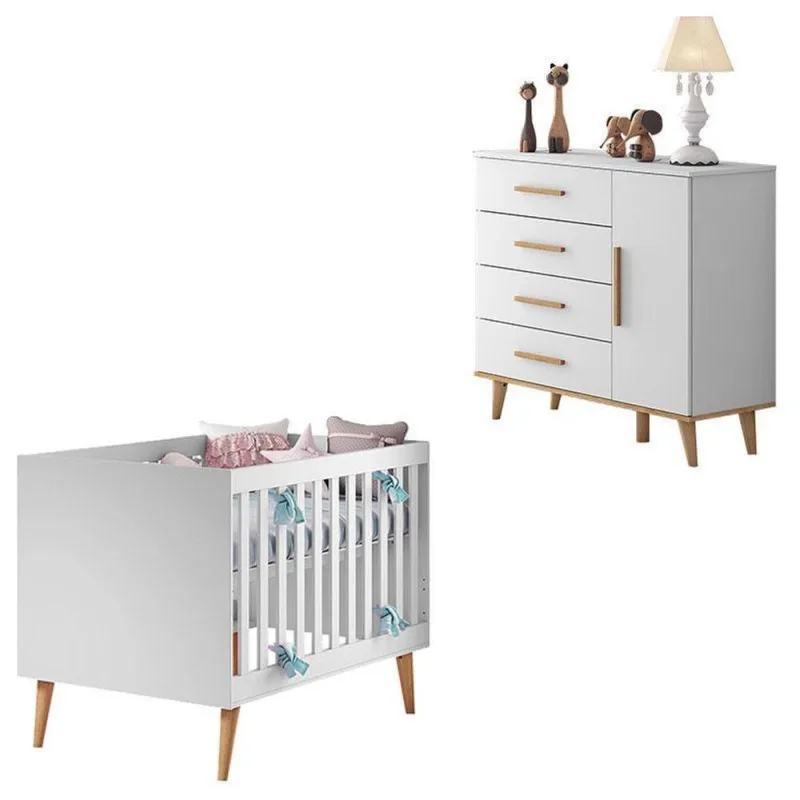 Berço Americano E Cômoda Infantil Ludmila Branco Bétula – Carolina - Carolina Baby