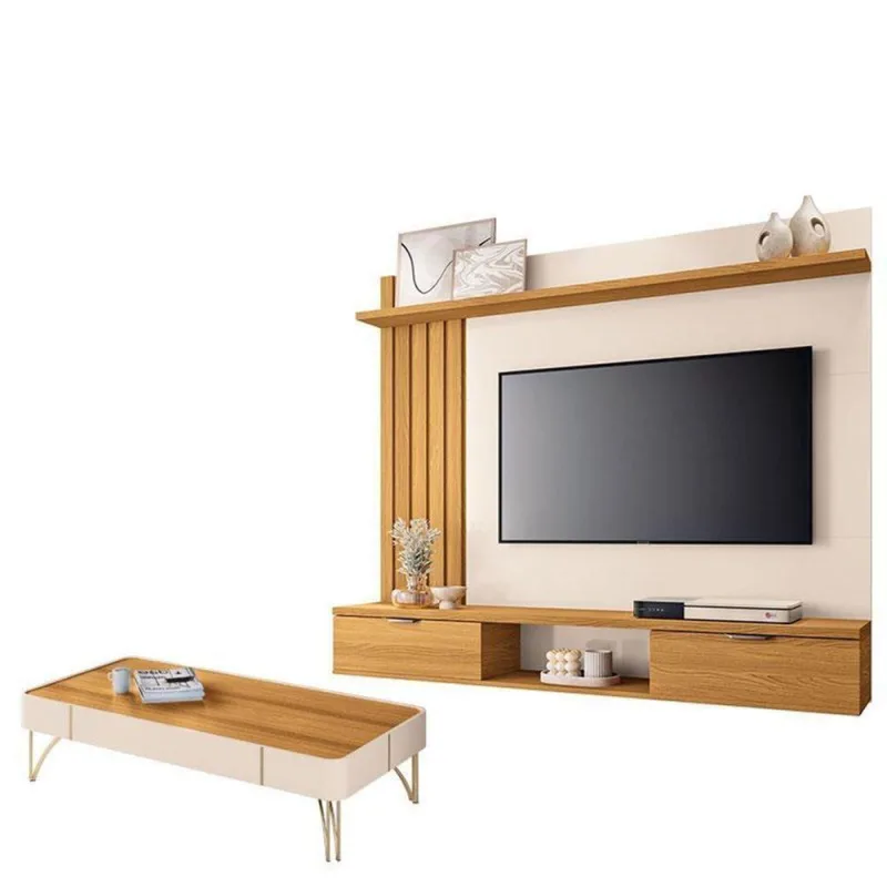 Painel Para Tv Suspenso Lets Com Mesa De Centro Cadenza Cinamomo Off White – Hb Móveis - Hb Moveis