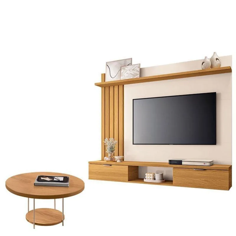 Painel Para Tv Suspenso Lets E Mesa De Centro Sky Cinamomo Off White – Hb Móveis - Hb Moveis