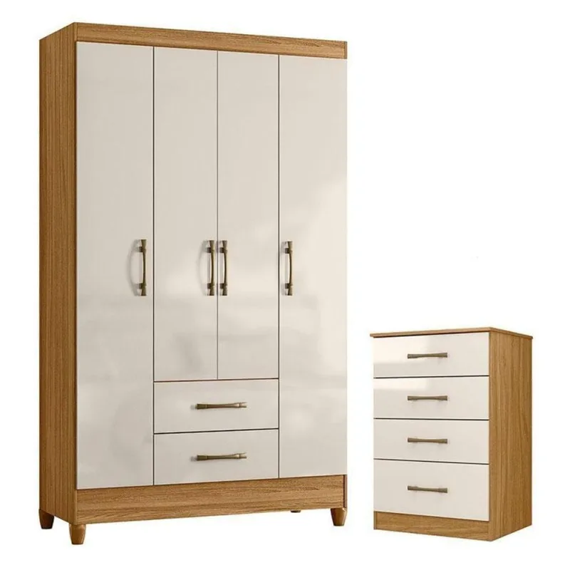 Guarda Roupa Solteiro e Cômoda Paraty Ms913 4 Portas 2 Gavetas MDP Freijó Off White - OUTRAS