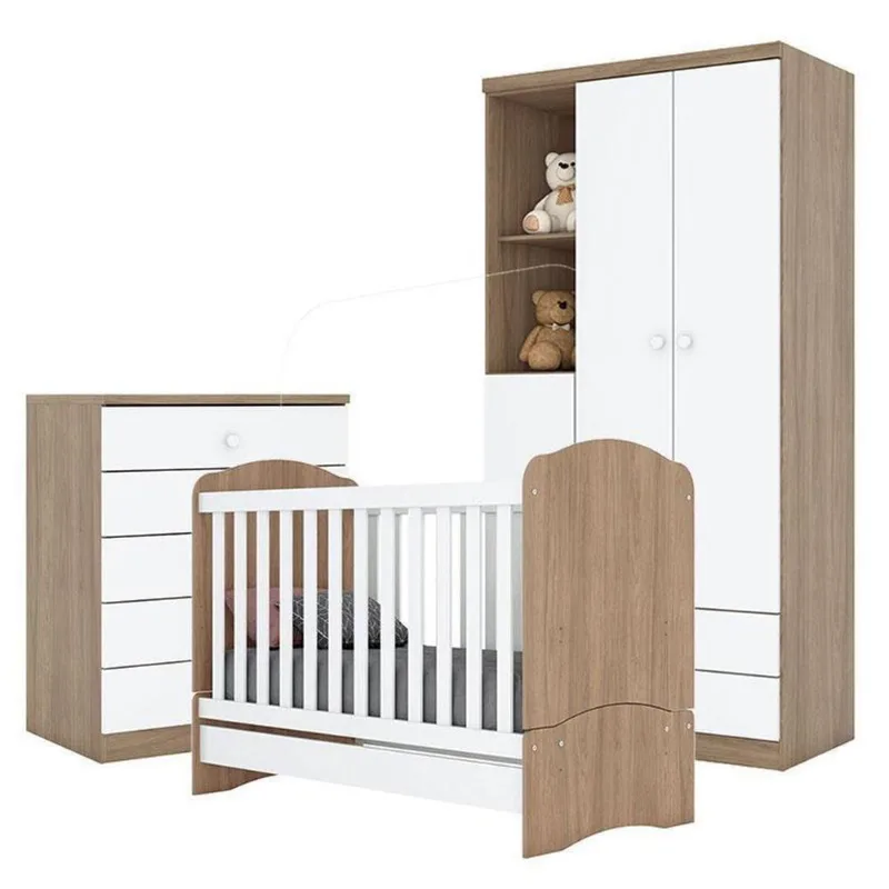 Quarto De Bebê Pique-esconde Com Berço Bala De Menta Rústico Branco - Henn