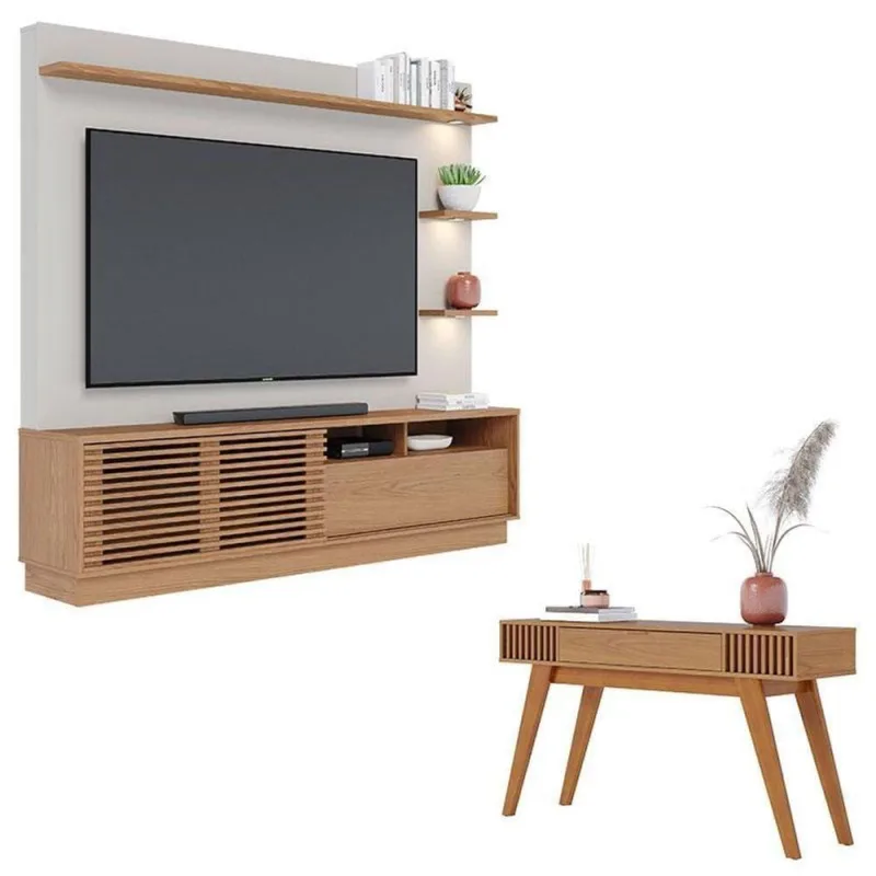Estante Home Theater Campeche Freijó Off White Matte Com Aparador Riviera Freijó – Colibri - colibri móveis - Móveis