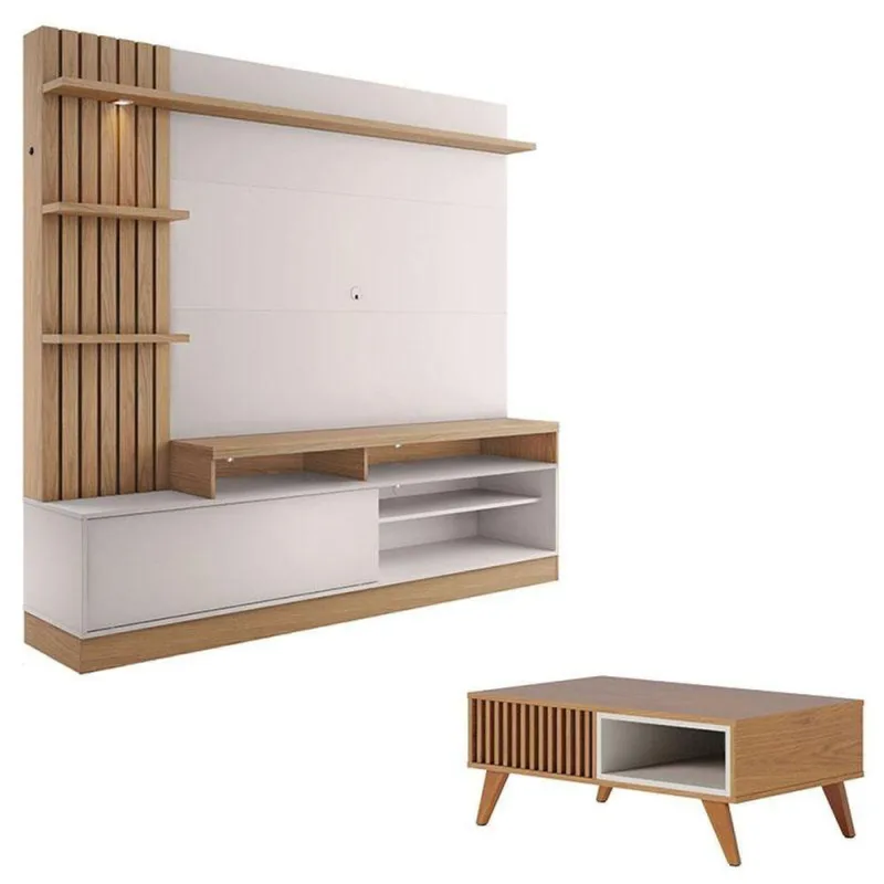 Estante Home Theater Maceió Freijó Off White Com Mesa De Centro Jeri Freijó Off White - Colibri - colibri móveis