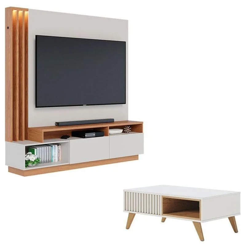 Estante Home Theater Humaitá Off White Matte Freijó Com Mesa De Centro Jeri Off White Freijó - Colibri - colibri móveis