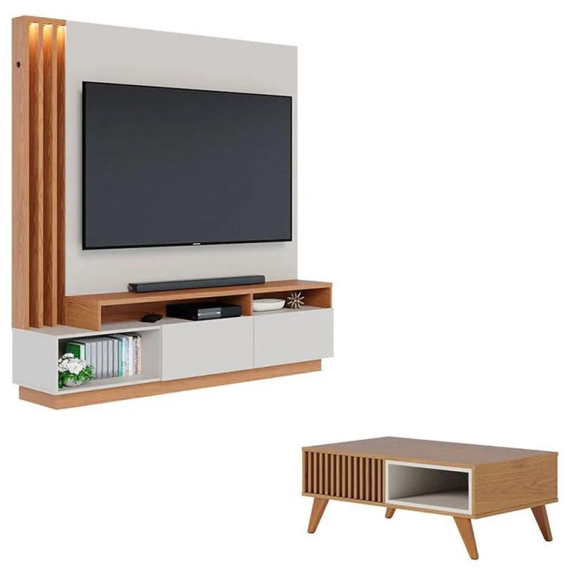 Estante Home Theater Humaitá Off White Matte Freijó Com Mesa De Centro Jeri Freijó Off White - Colibri - colibri móveis