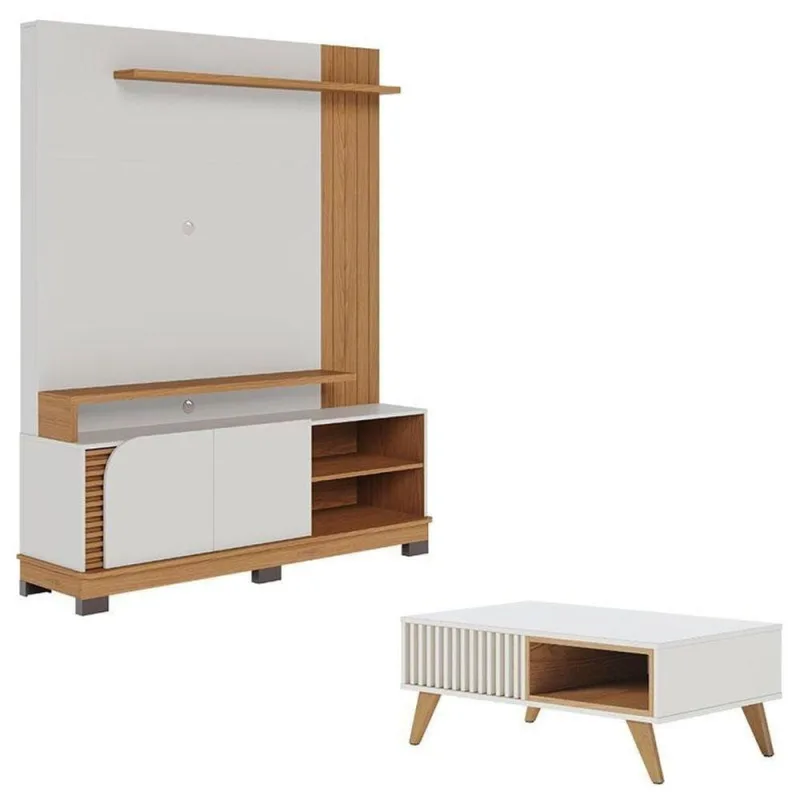Estante Home Theater Jurerê 1.5 Off White Matte Freijó Com Mesa De Centro Jeri Off White Freijó - Colibri - colibri móveis