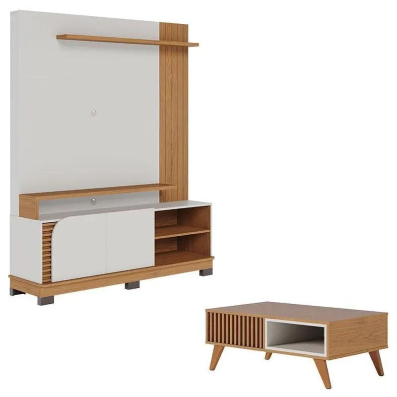Estante Home Theater Jurerê 1.5 Off White Matte Freijó Com Mesa De Centro Jeri Freijó Off White - Colibri - colibri móveis - Móveis
