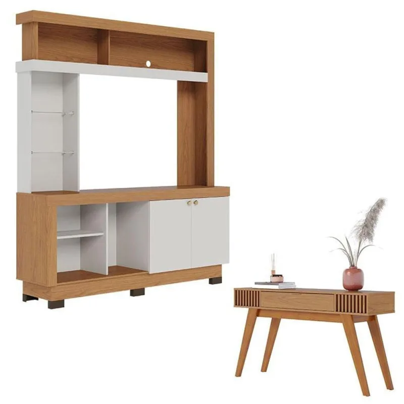 Estante Home Theater Valença Freijó Off White Com Aparador Riviera Freijó - Colibri - colibri móveis - Móveis