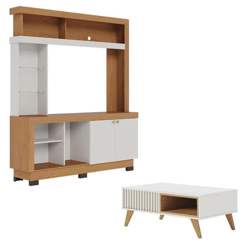 Estante Home Theater Valença Freijó Off White Com Mesa De Centro Jeri Off White Freijó - Colibri - colibri móveis - Móveis