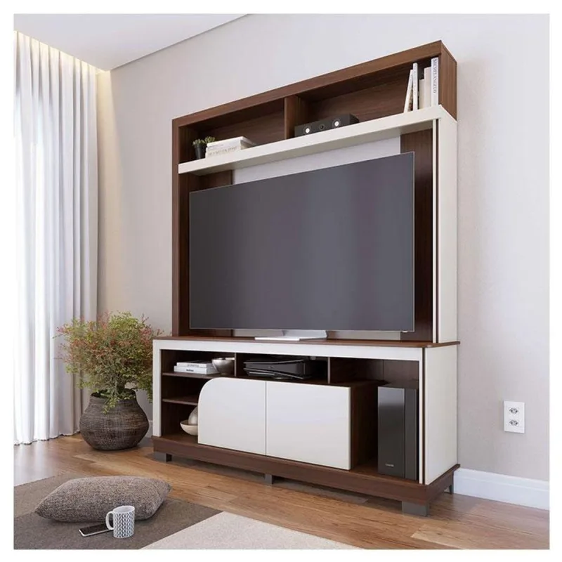 Estante Home Theater Ambiente Belaya Nogueira Real Off White Matte - Colibri - colibri móveis