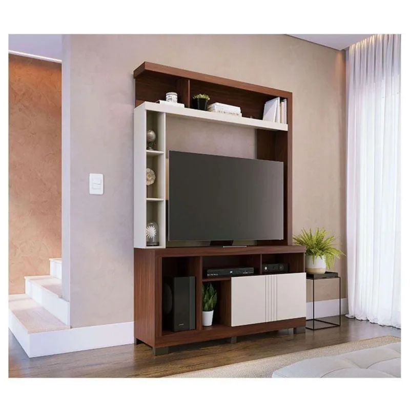 Estante Home Theater Ambiente Elba Nogueira Real Off White Matte - Colibri - colibri móveis - Móveis
