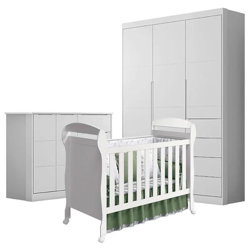 Quarto De Bebê Eloá Com Berço Americano Danny Branco Acetinado - Phoenix Baby - Phoenix Baby - Agro