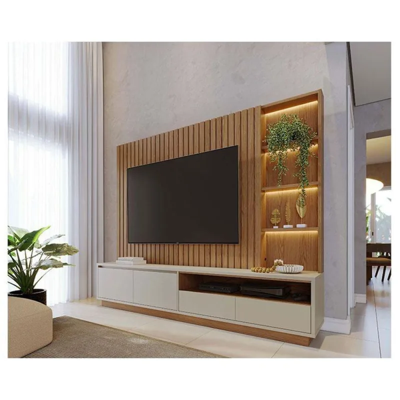 Estante Home Theater Ambiente Cancún Freijó Off White Matte - Colibri - colibri móveis - áudio