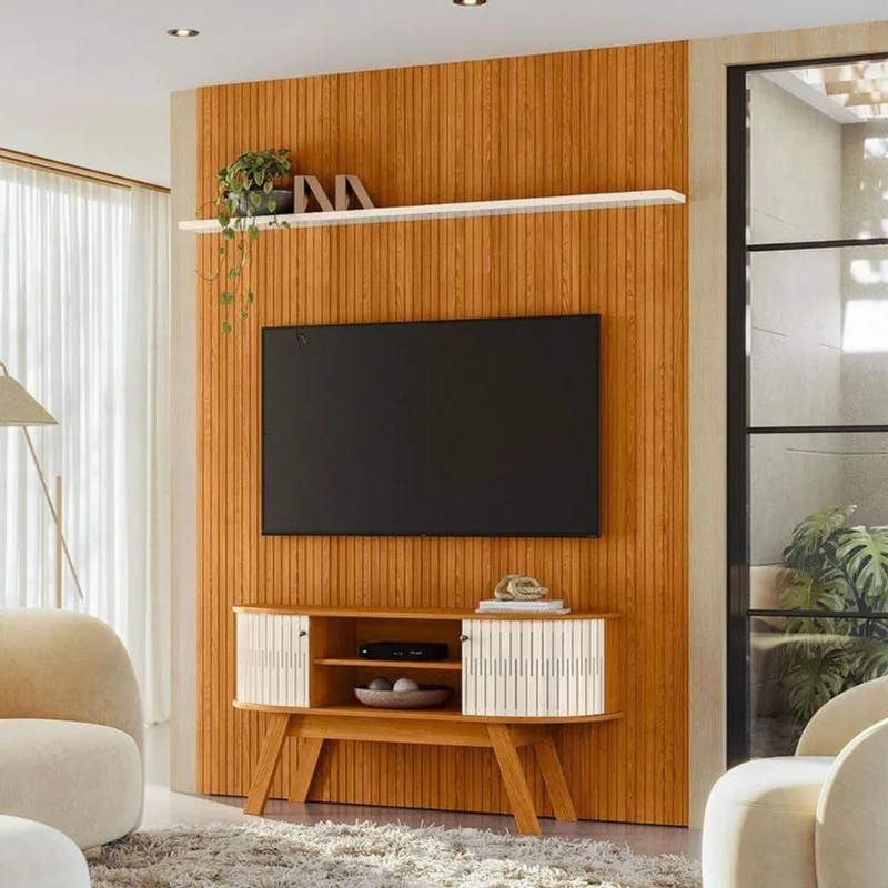 Painel Piso Teto New Interlagos Com Rack Bancada Atlanta New Silverstone Cinamomo Off White- Madetec