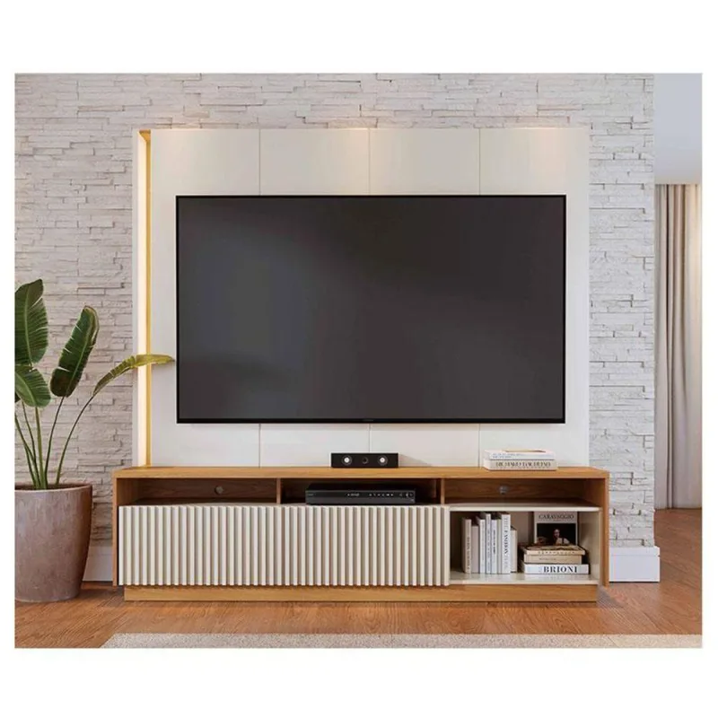 Estante Home Theater Ambiente Jordão Off White Freijó - Colibri - colibri móveis - Móveis