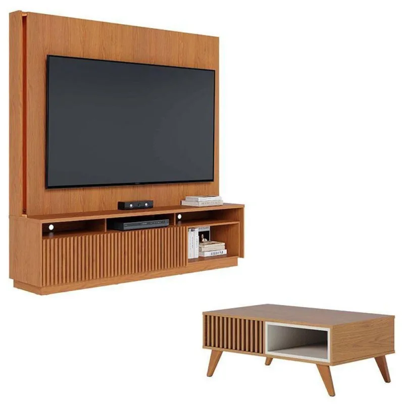 Estante Home Theater Jordão Freijó Com Mesa De Centro Jeri Freijó Off White - Colibri - colibri móveis